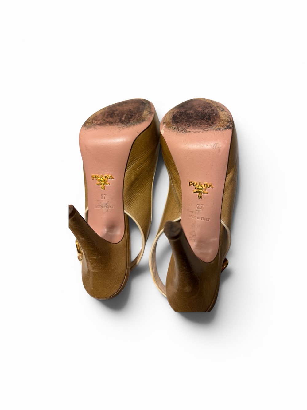 Prada Beige Peep-Toe Slingback Heels - Picture 4 of 4